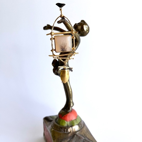 18K and 22K gold  brooch with dendritic agate and bird - Picture 11 of 12